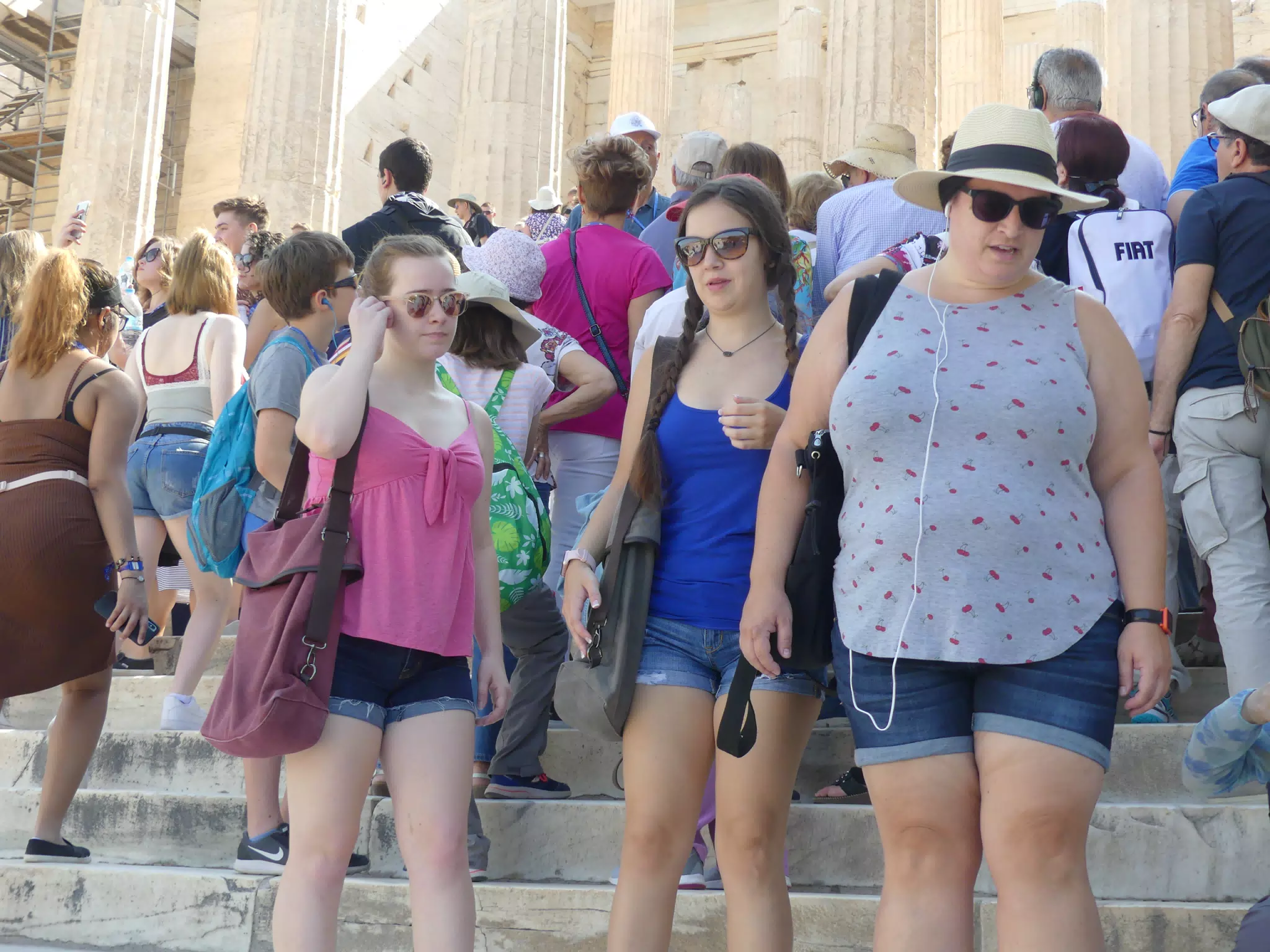 Madeline, Emily, and Dominica at the Acropolis