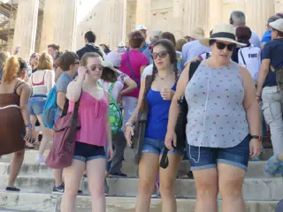 Madeline, Emily, and Dominica at the Acropolis