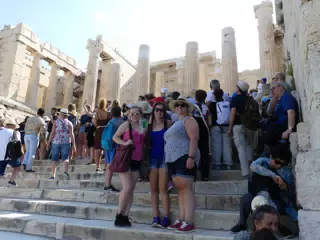 Madeline, Emily and Dominica on the Steps of the Acropolis in Athens