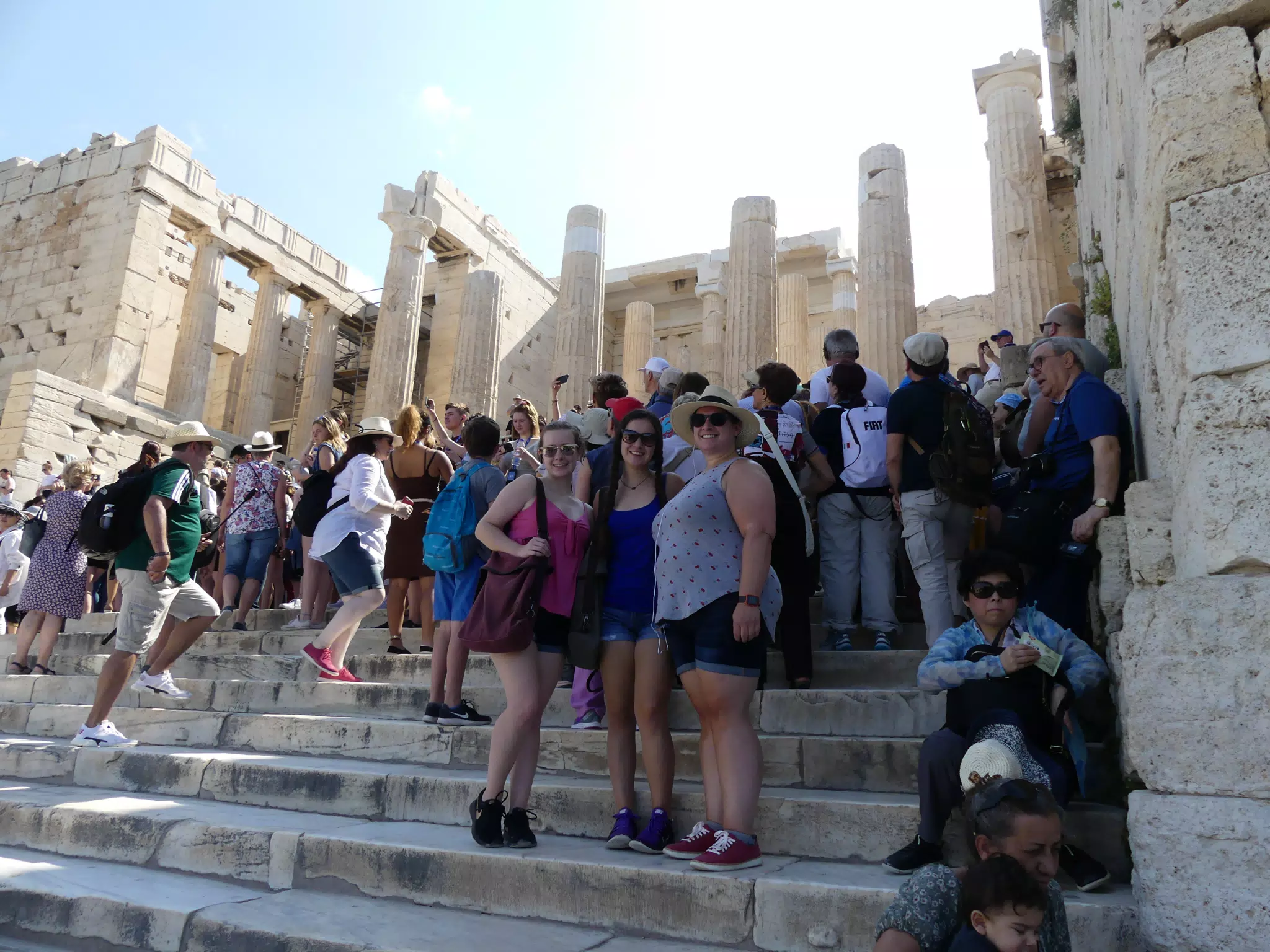 Madeline, Emily and Dominica on the Steps of the Acropolis