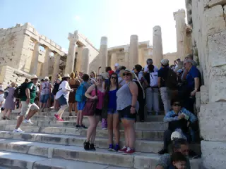 Madeline, Emily and Dominica on the Steps of the Acropolis