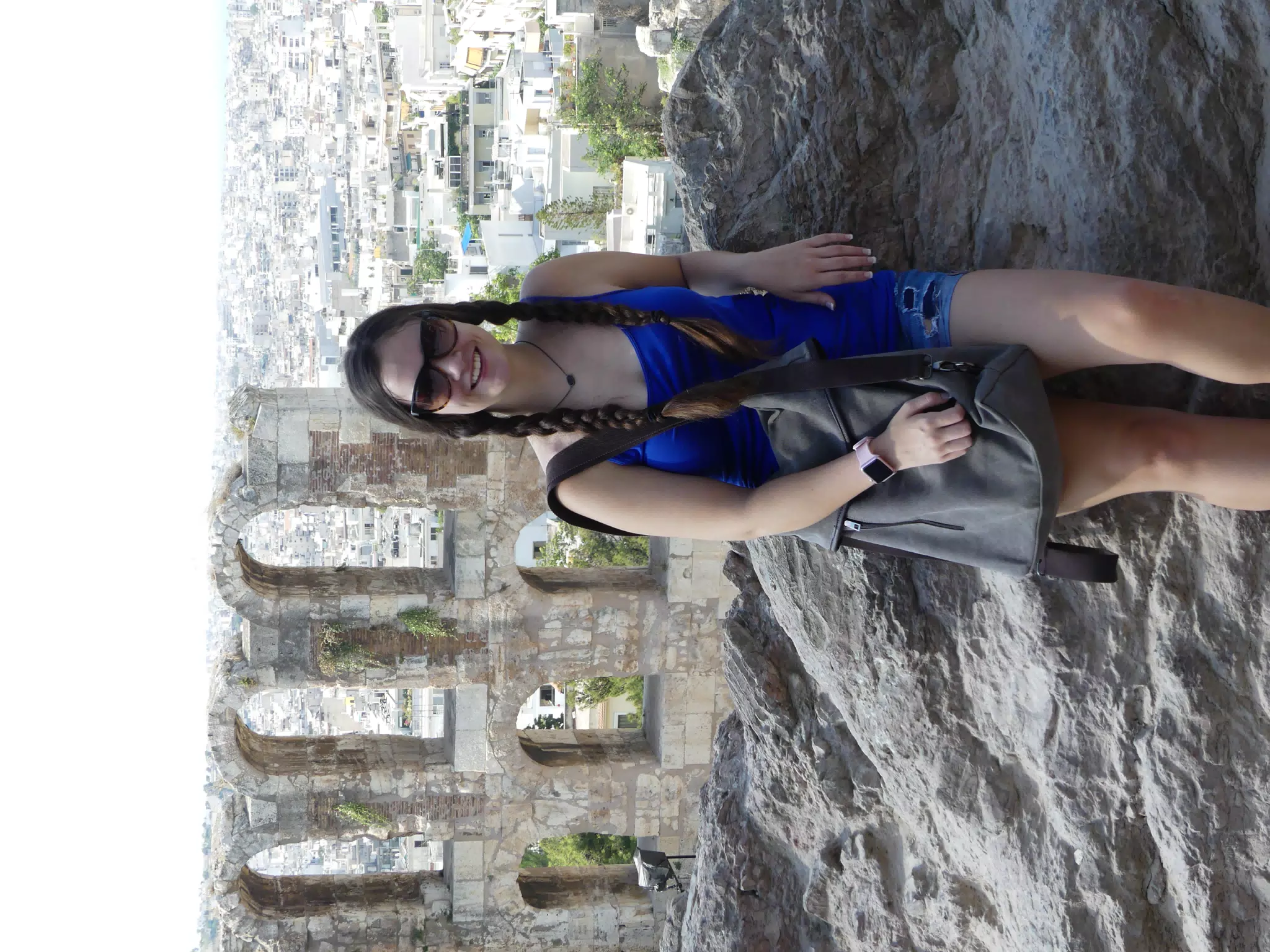 Girl in Front of Arches over Athens, Greece