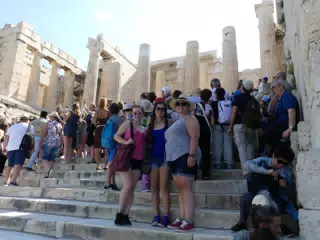 Madeline, Emily and Dominica at the Acropolis