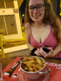 Madeline with Fries in Athens