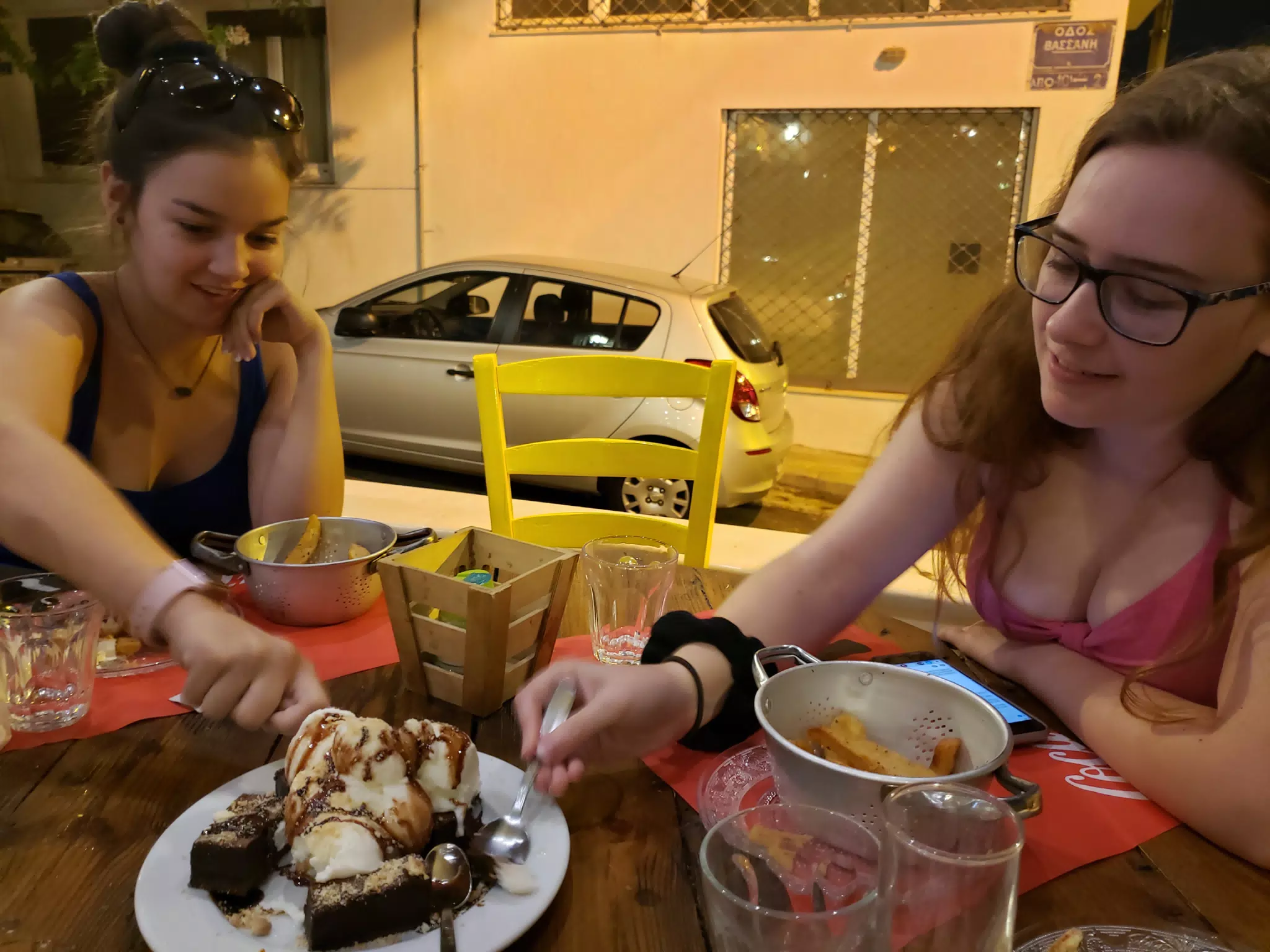 The Girls Sharing Dessert at Karderina in Athens