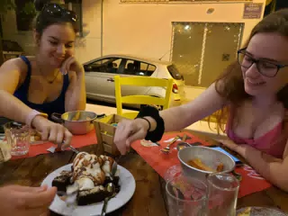 Emily and Madeline Sharing Dessert at Karderlina in Athens