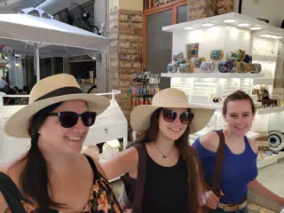 Dominica, Emily, and Madeline in Athens Shopping for Souvenirs
