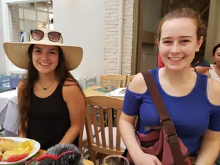 Emily and Madeline at Lunch in Athens