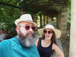 Scott and Emily at the Park in Athens with Hats