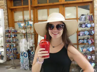 Emily in Athens with Slushy