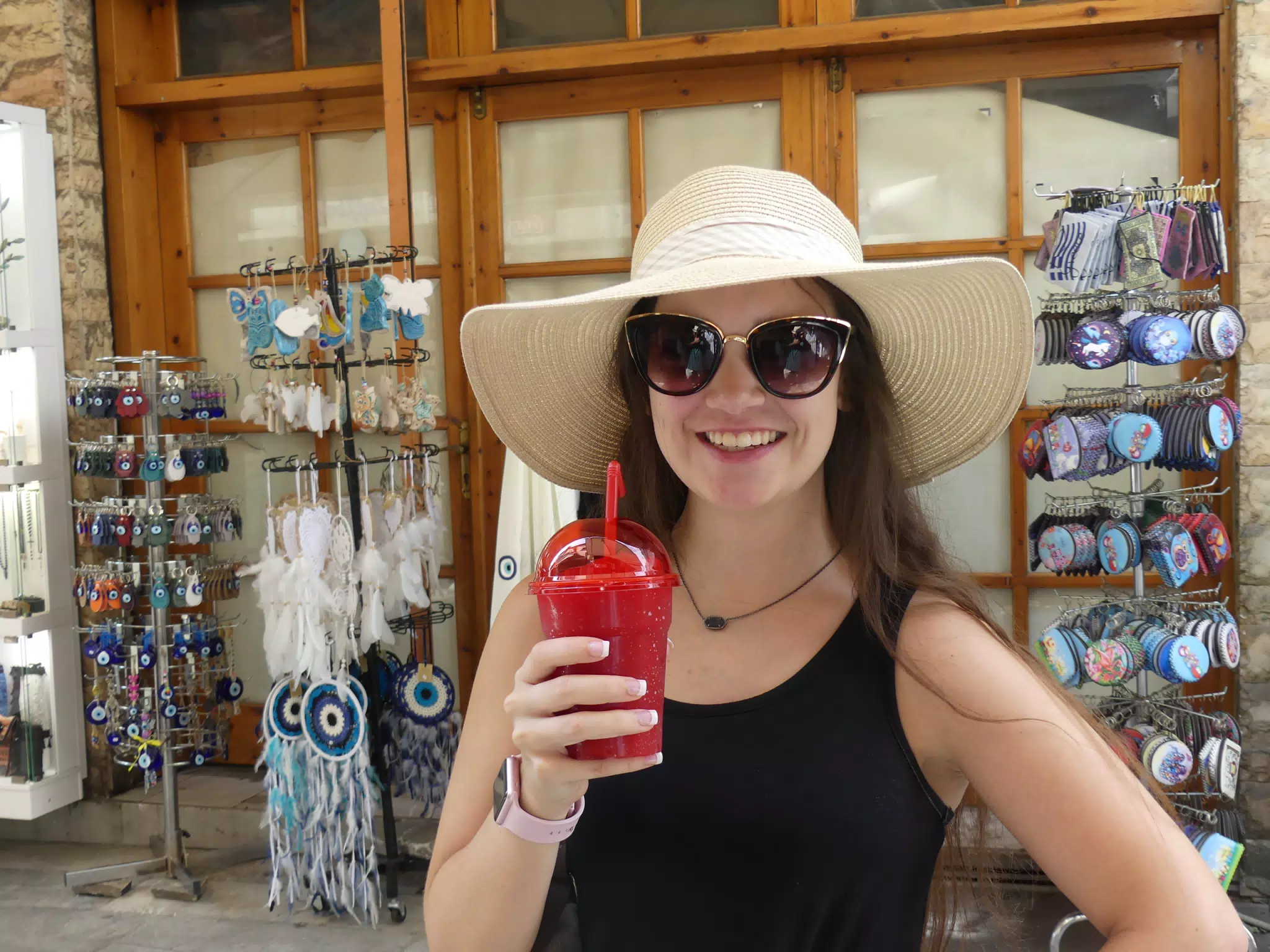 Emily with Slurpee in Athens