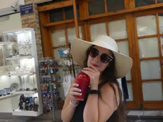 Emily Drinking Slushee in Athens