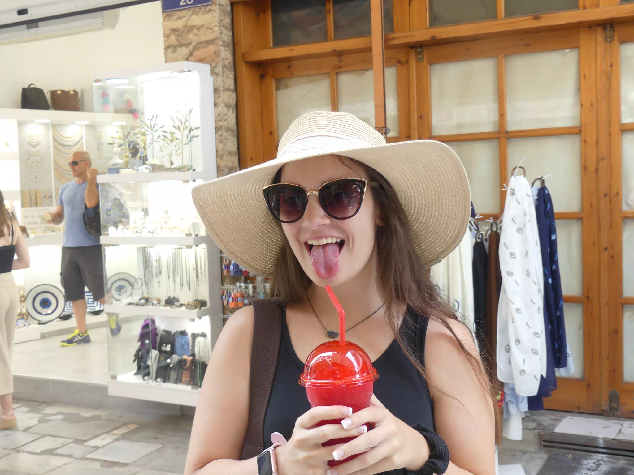 Emily with Tongue Out in Athens