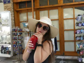 Emily Drinking Icee Dessert Drink in Athens
