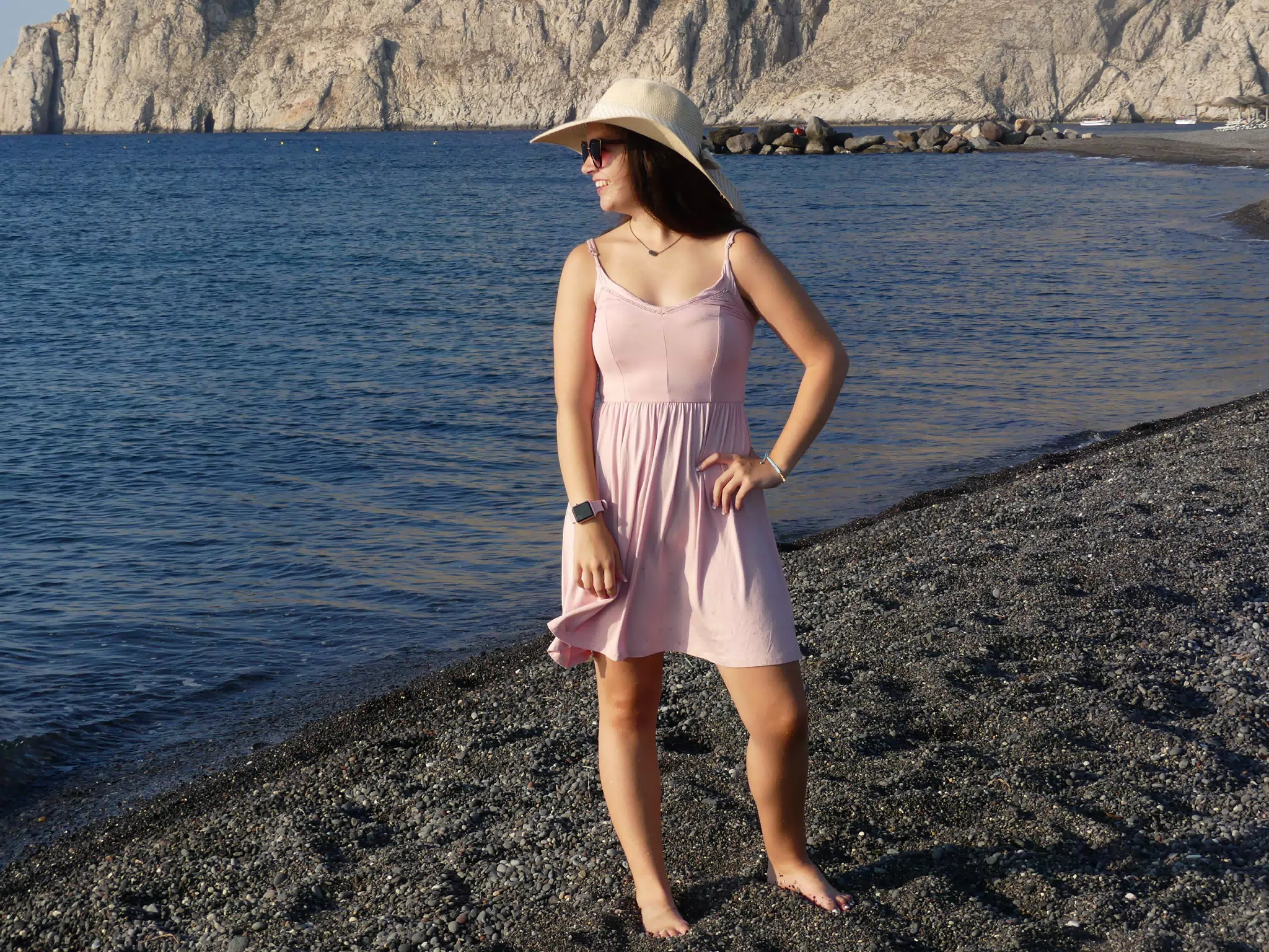 Emily on Beach in Santorini