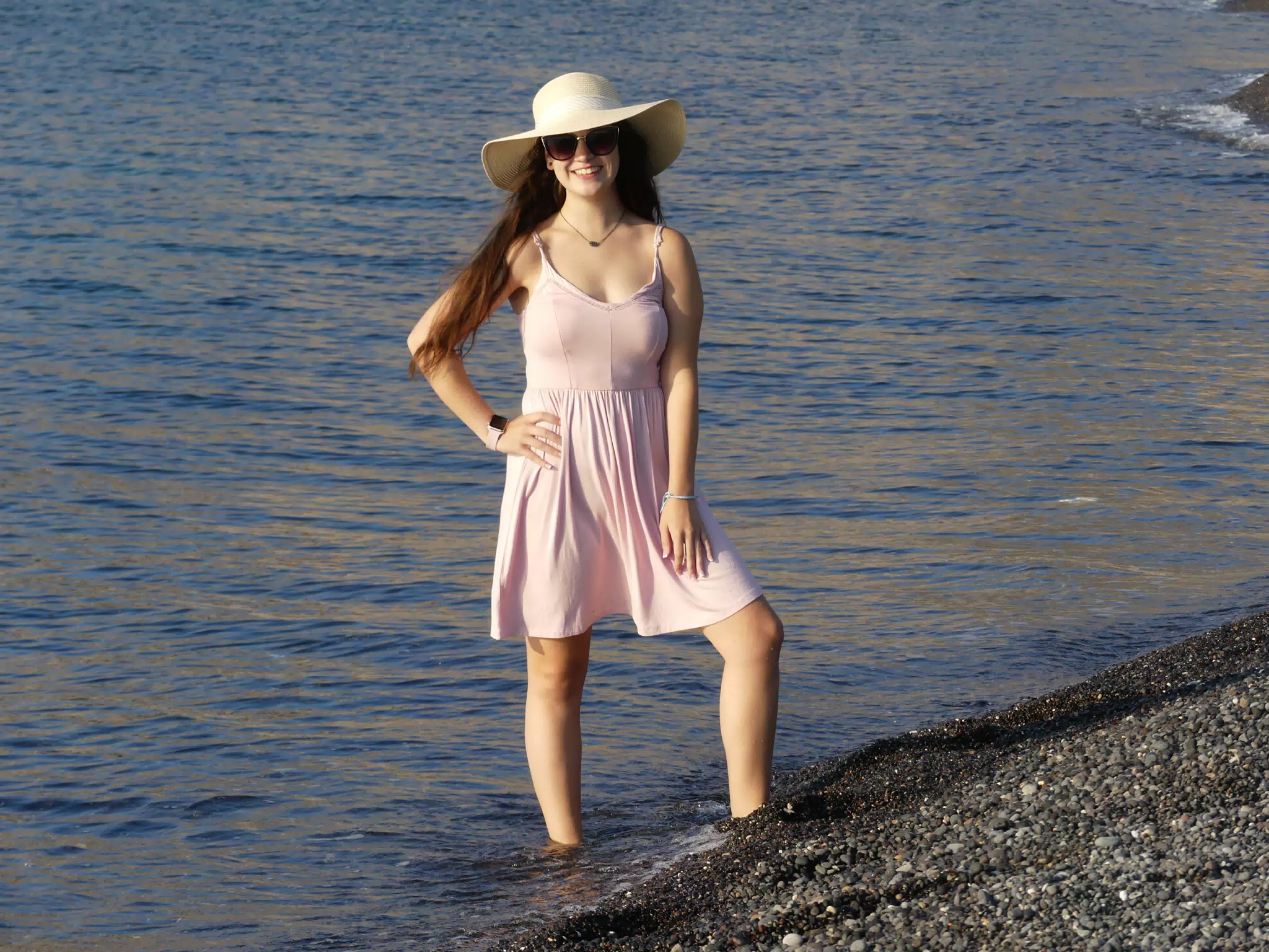 Emily in the Water on Kamari Beach