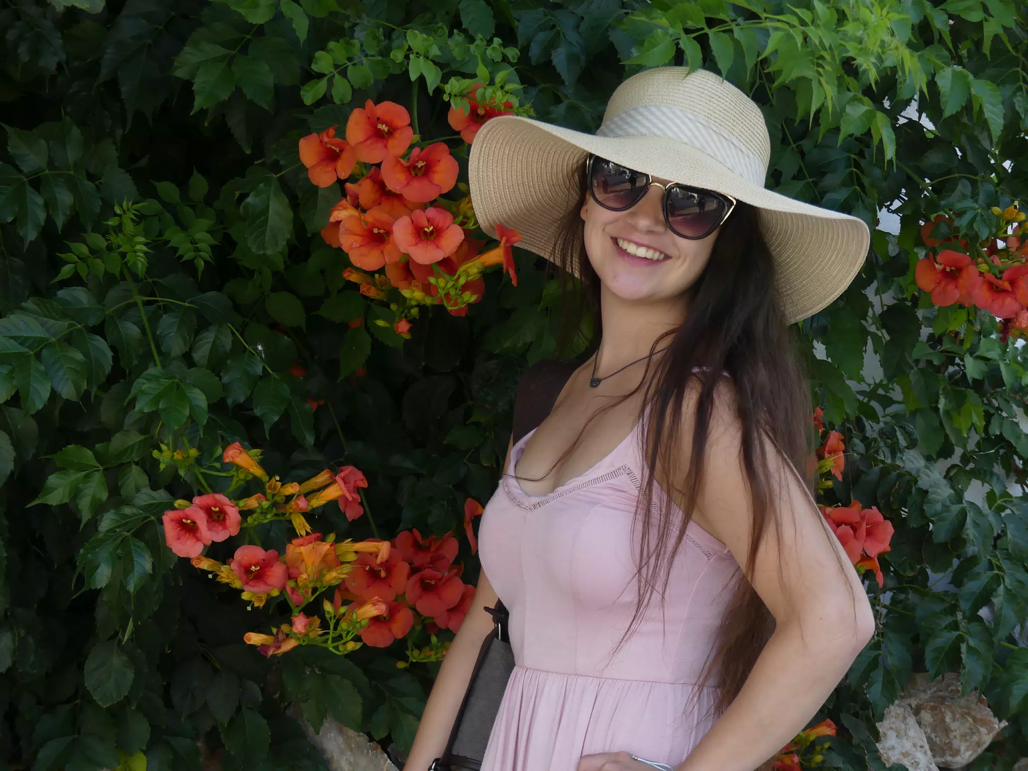 Emily with Flowers on Santorini