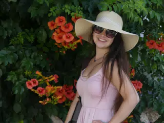 Emily with Flowers on Santorini