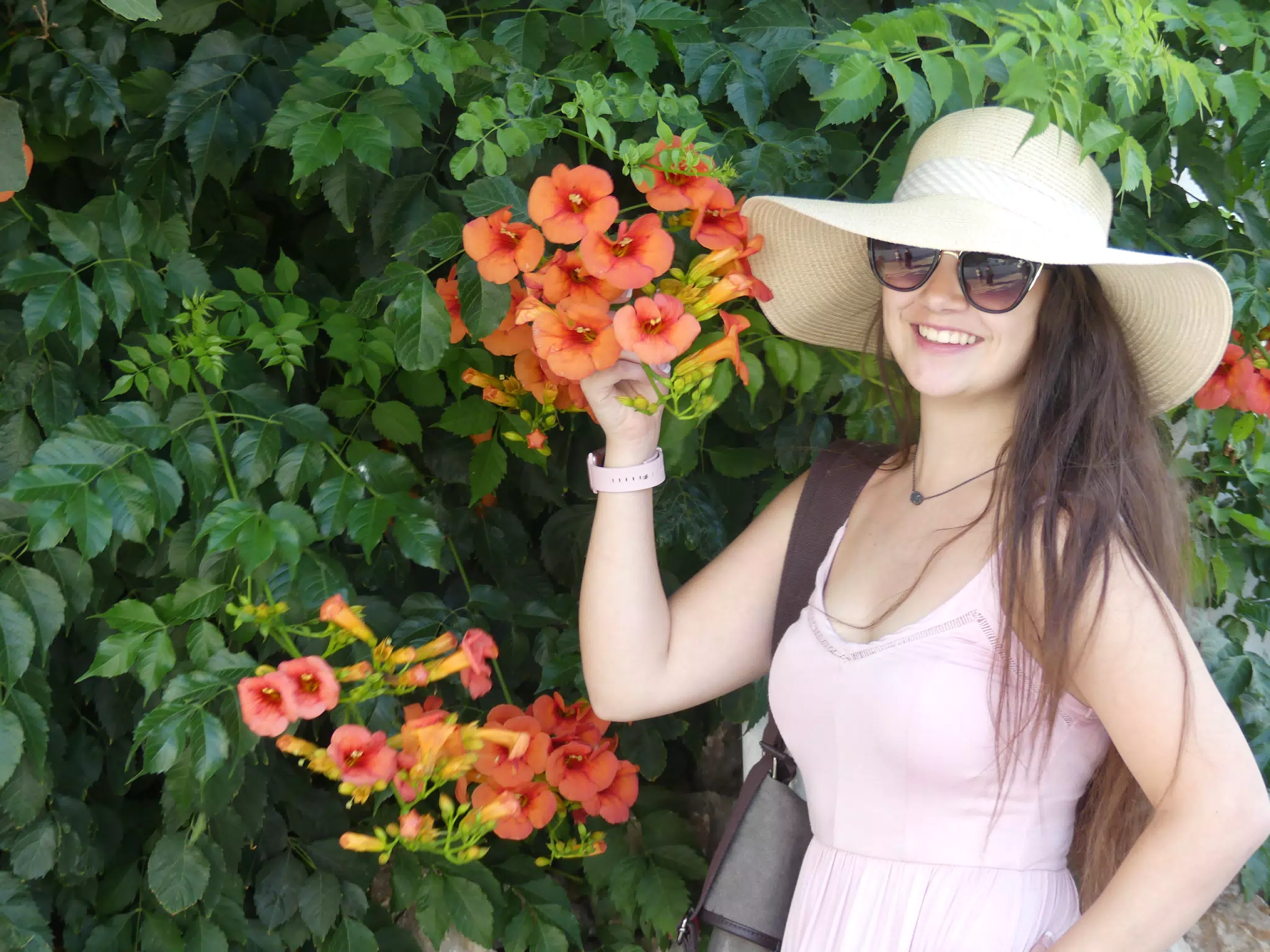 Girl with Flowers on Santorini