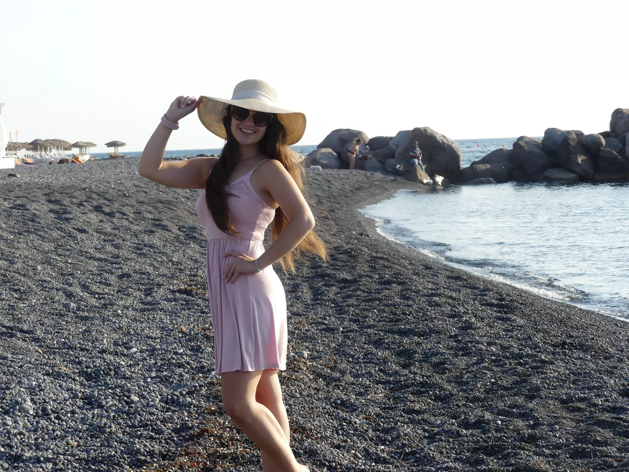 Emily on Beach on Santorini