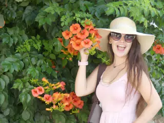 Emily with Flowers on Santorini