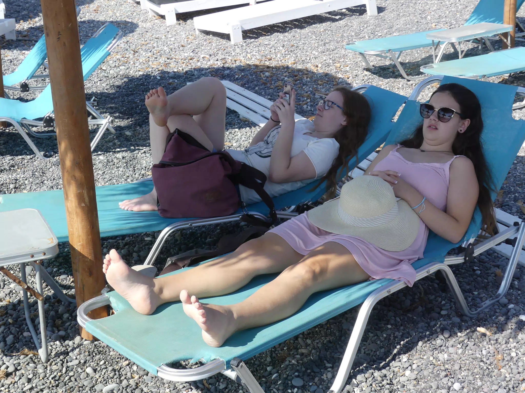 Madeline and Emily Relaxing on Kamari Beach