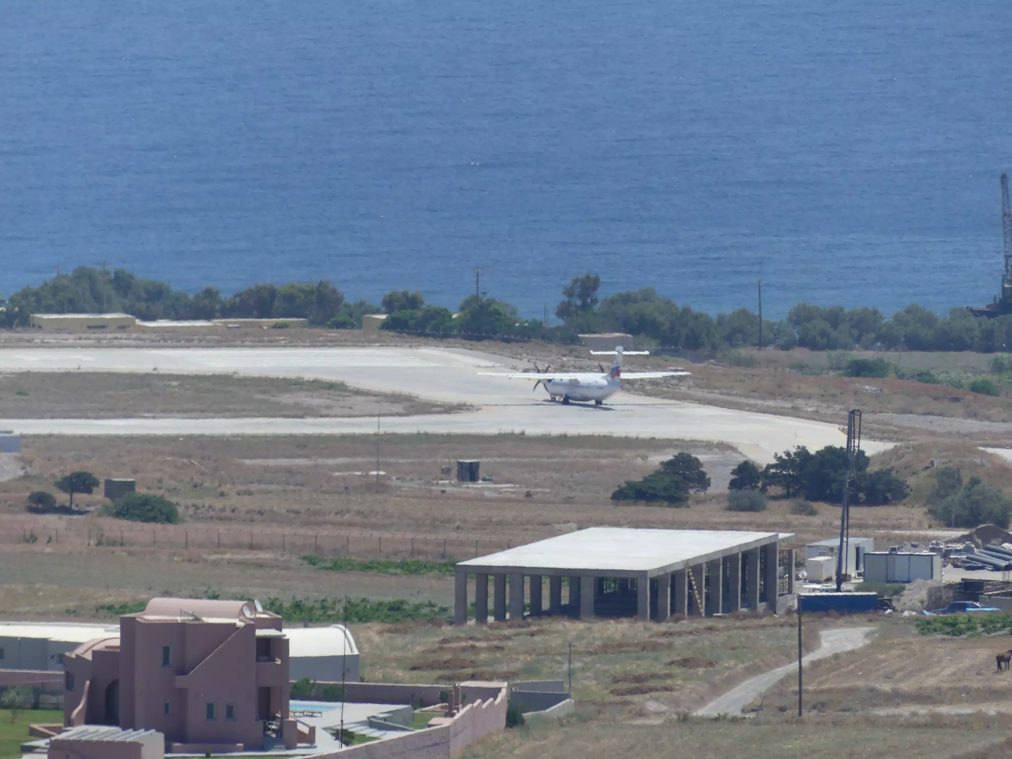 Airplane on Runway on Santorini