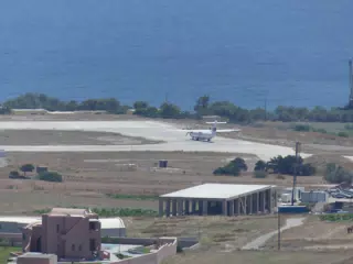 Airplane on Runway on Santorini