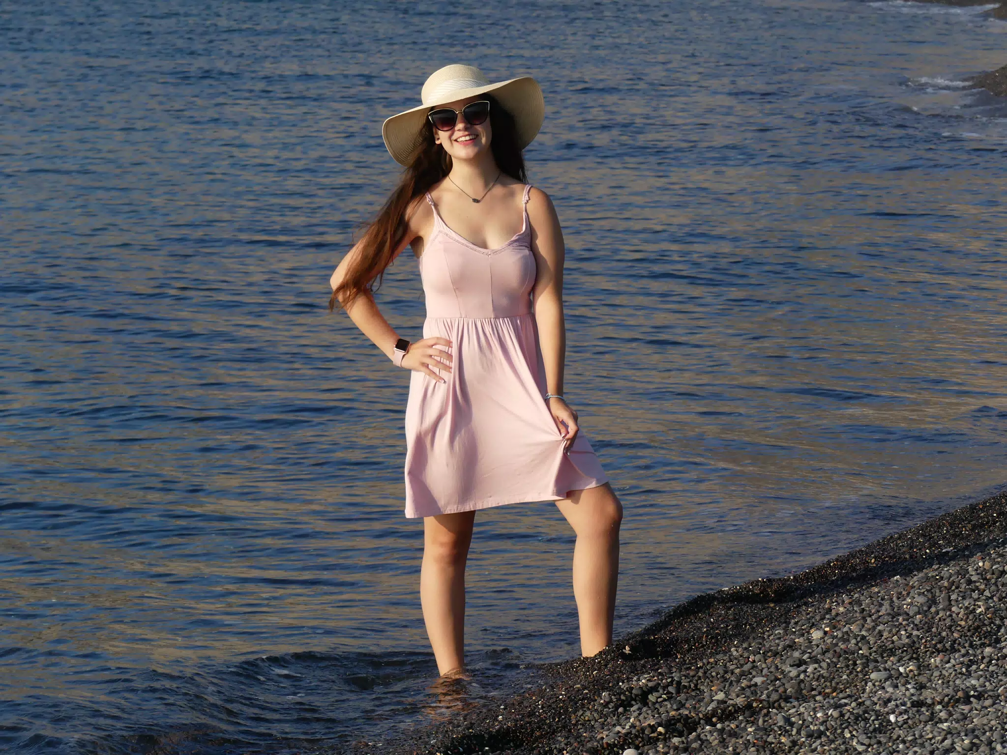 Emily on the Beach on Kamari Santorini