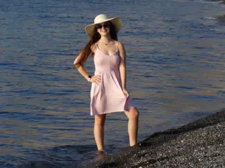 Emily on the Beach on Kamari Santorini