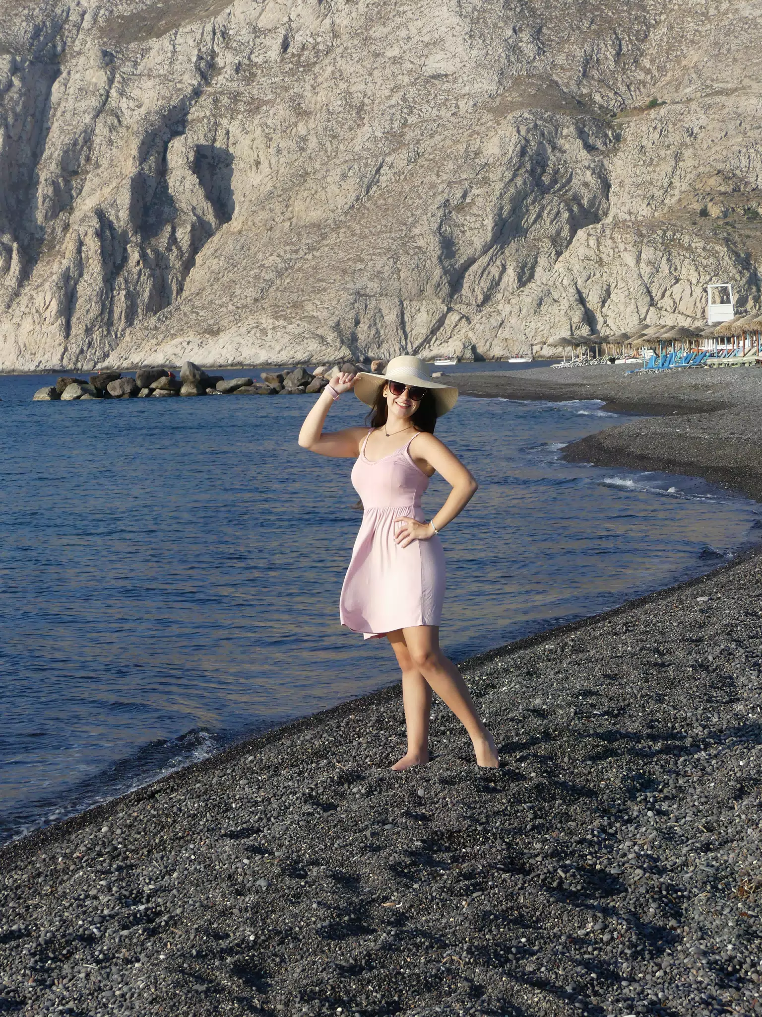 Emily on Beach on Santorini