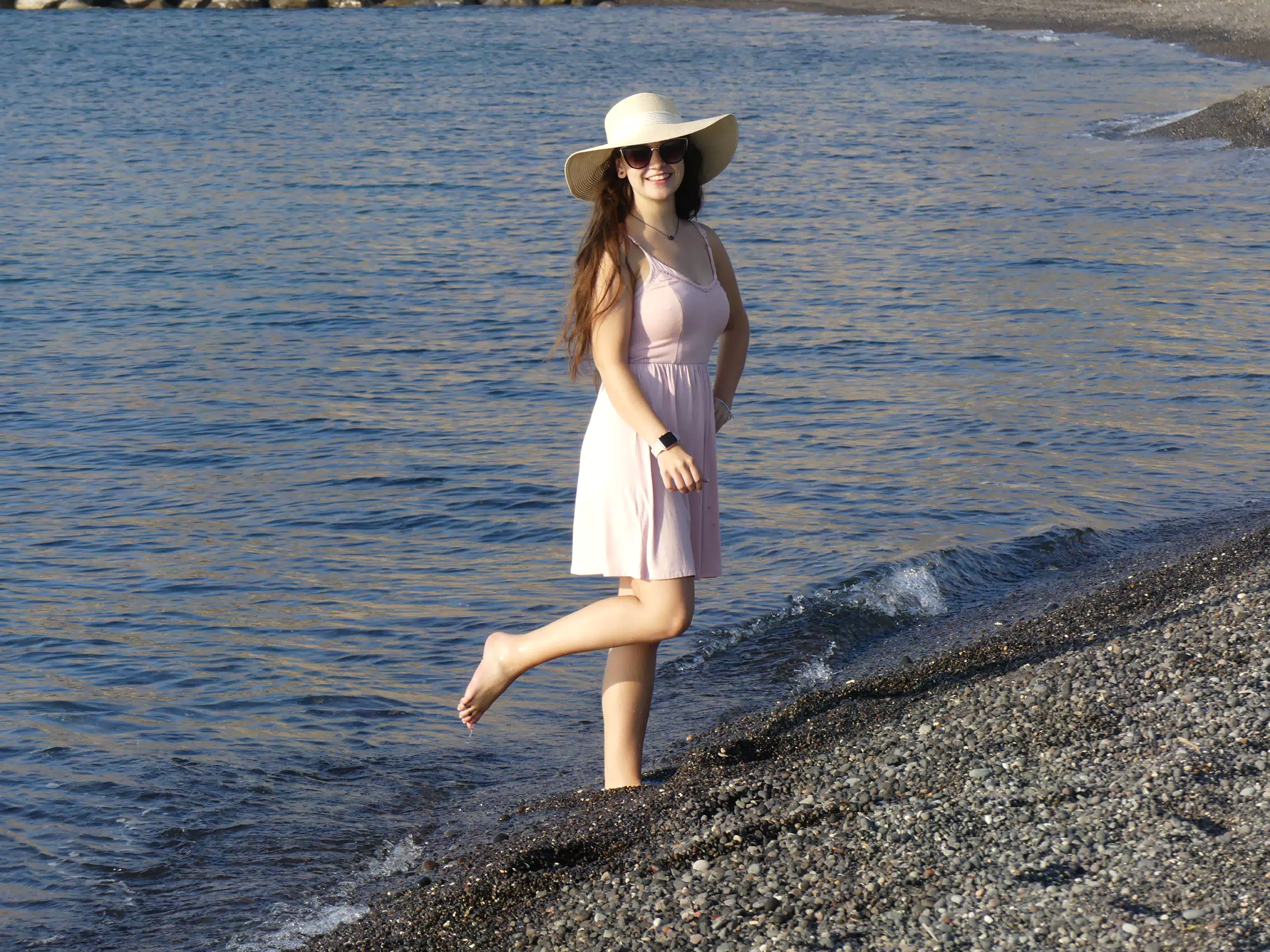 Girl on Beach on Santorini