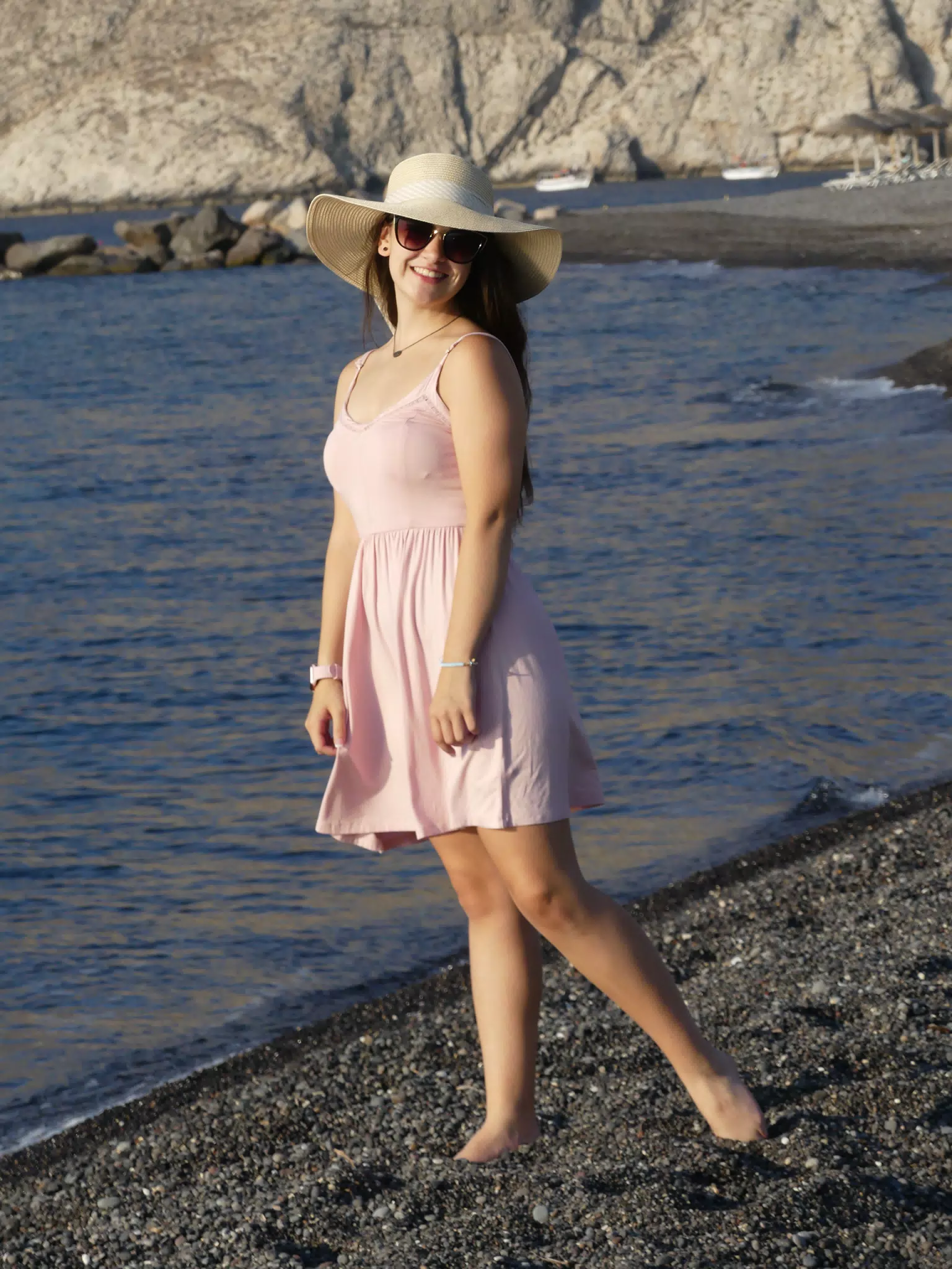 Emily on the Beach on Santorini