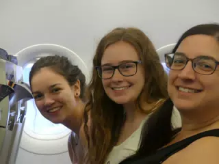 Emily, Madeline & Dominica on the Flight to Santorini