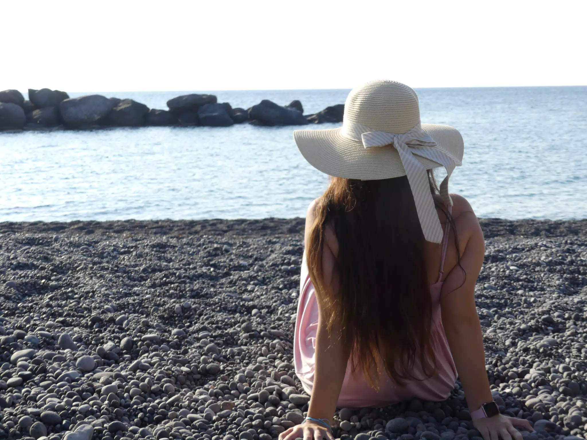 Girl Looking Out to Sea on Santorini