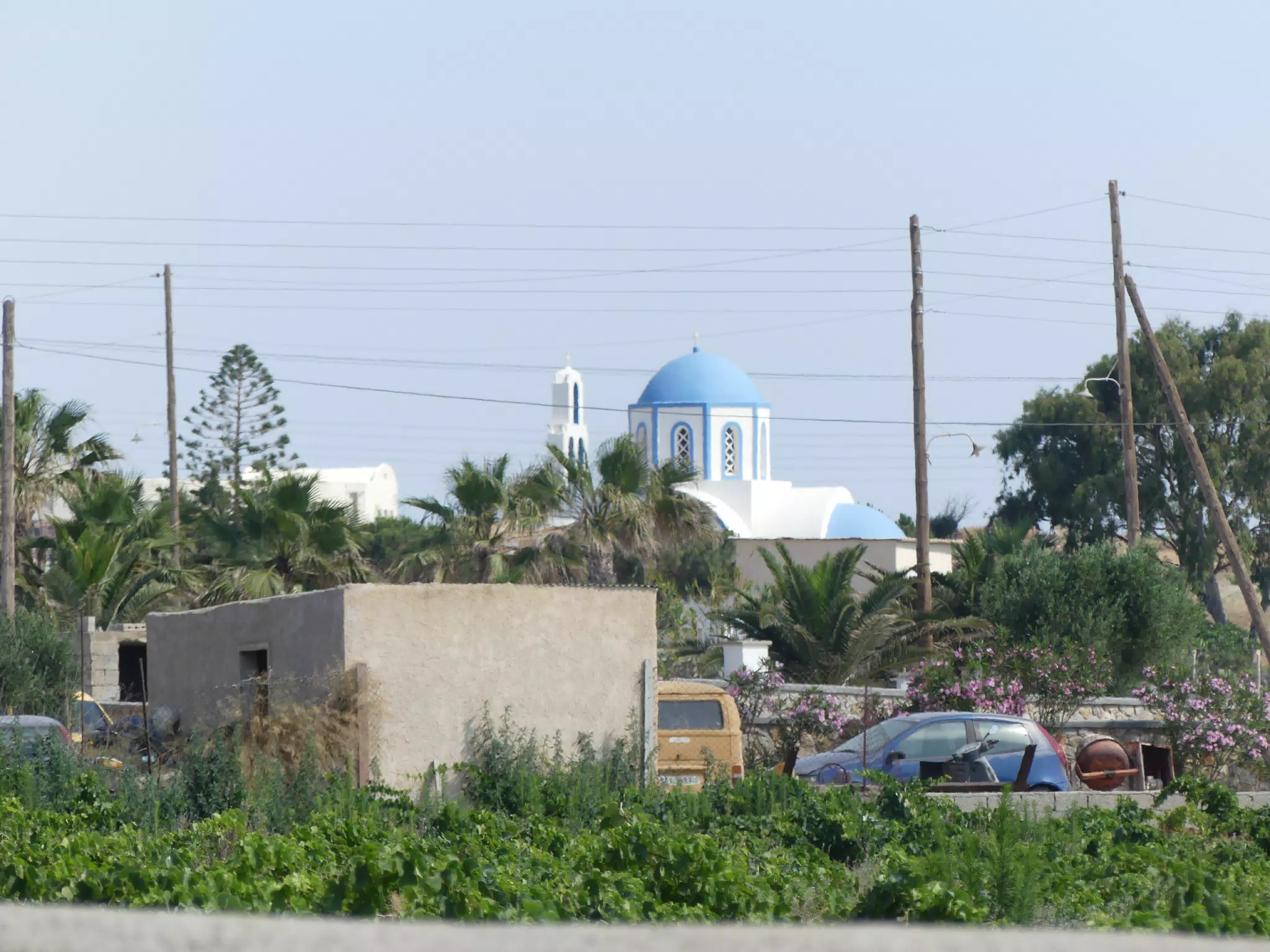 Blue Domed Church in Kamari Santorini