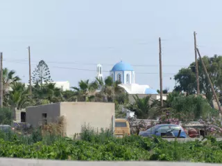 Blue Domed Church in Kamari Santorini