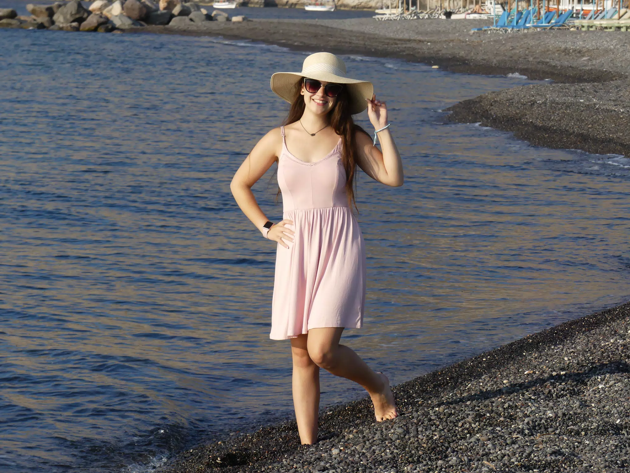 Girl on Beach at Kamari Greece