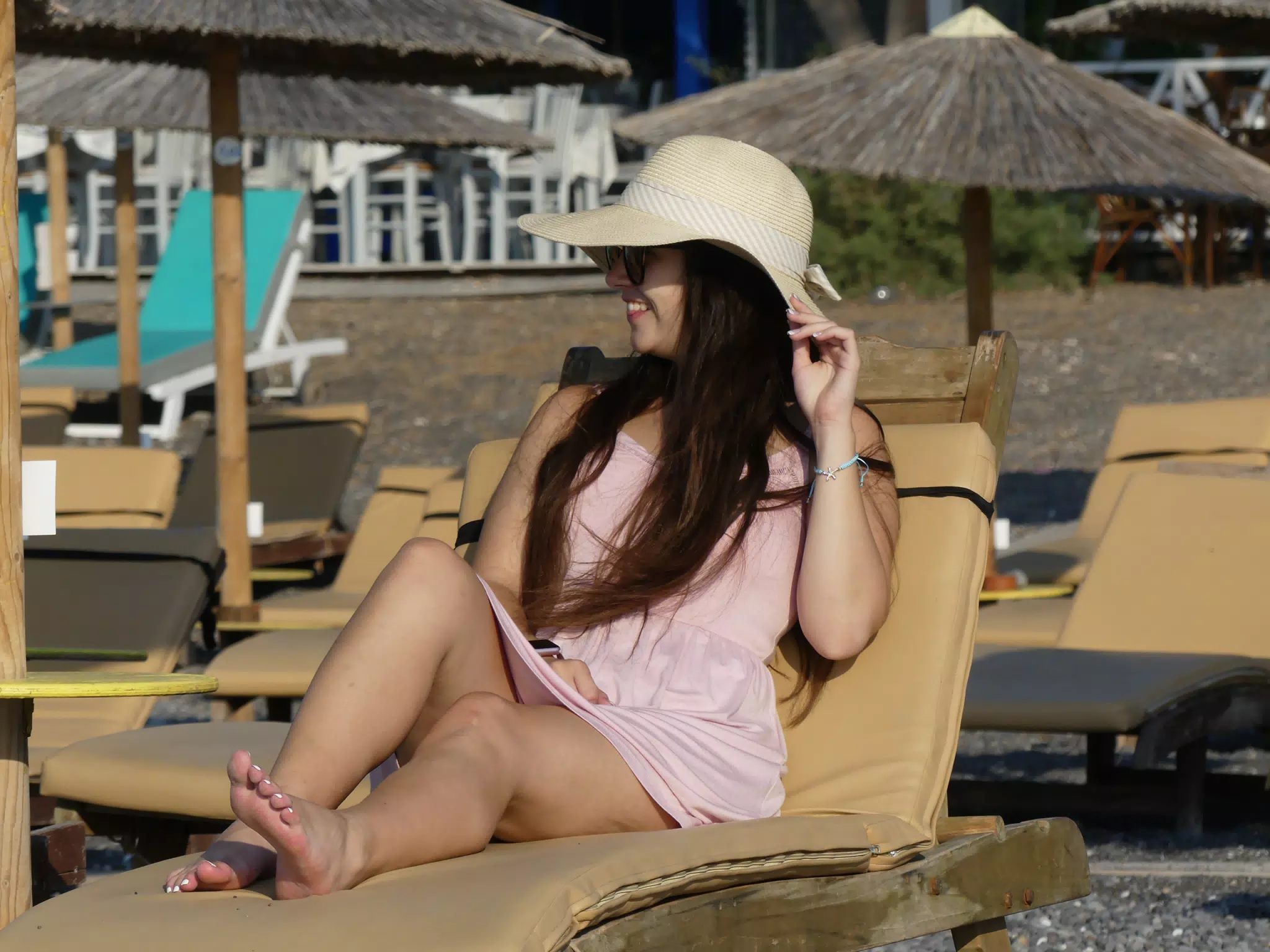 Emily on the Kamari Beach