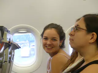 Emily on Airplane in Athens