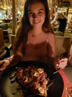 Emily with Crepe at King's Cafe in Kamari