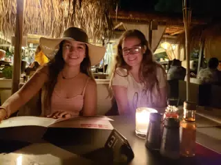Emily and Madeline at King's Cafe Kamari