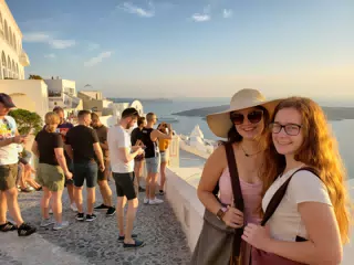 Emily and Madeline in Thira Sunset on Santorini