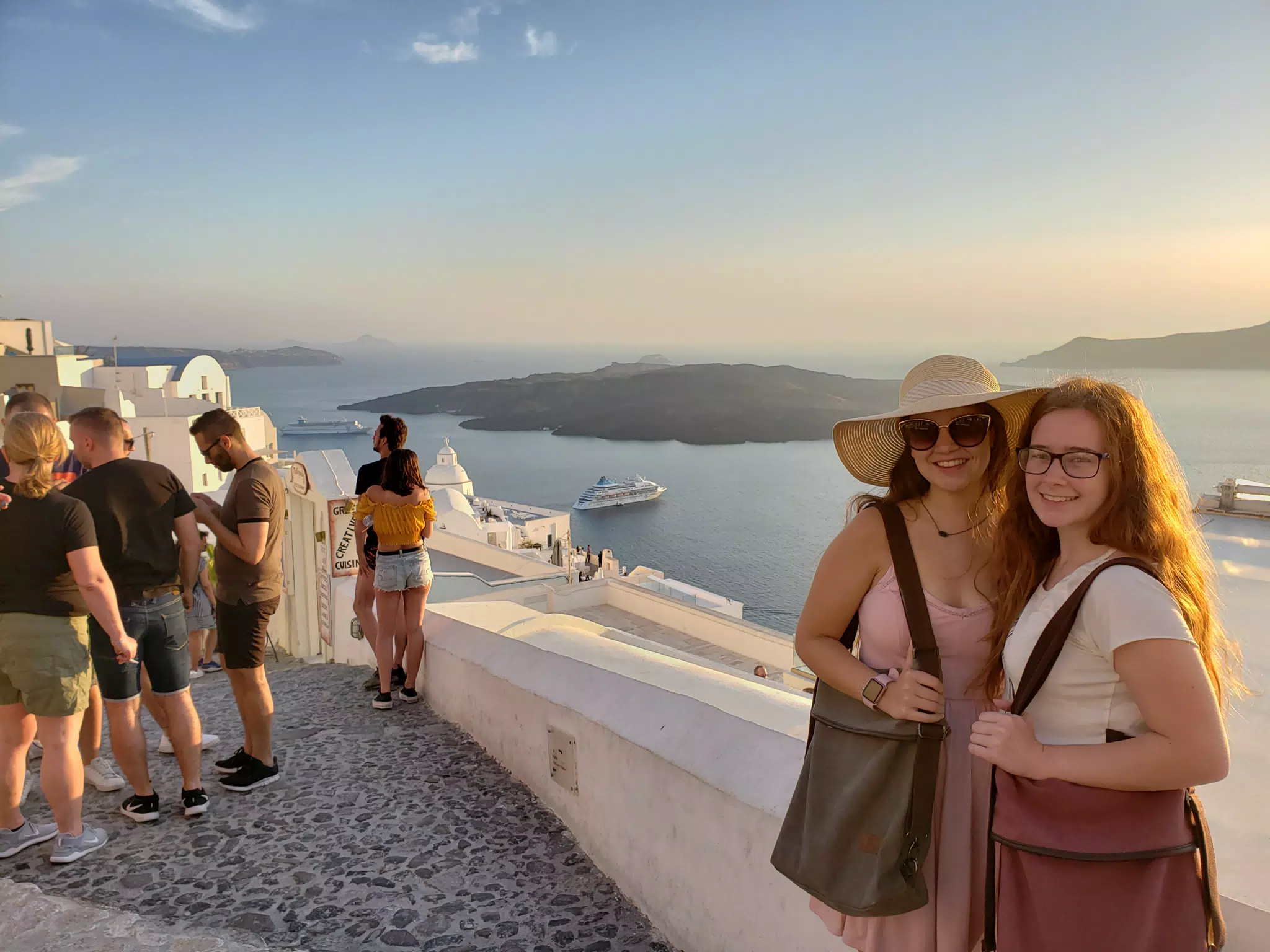 Emily and Madeline in Thira Sunset on Santorini