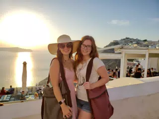 Girls at Sunset on Santorini