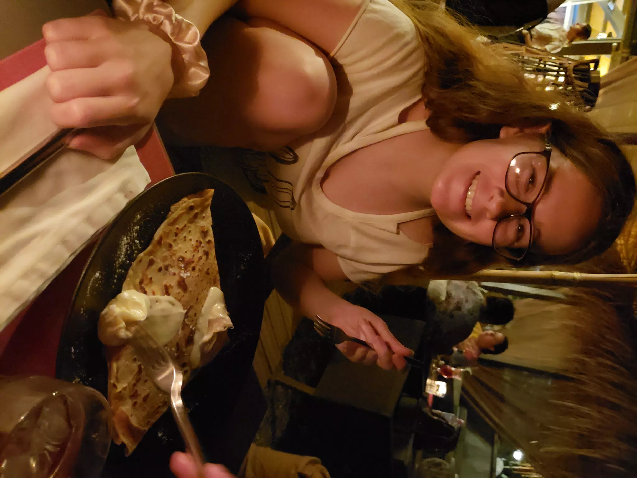 Madeline Having a Crepe at King's Cafe Kamari