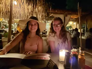Emily and Madelint at King's Cafe Kamari