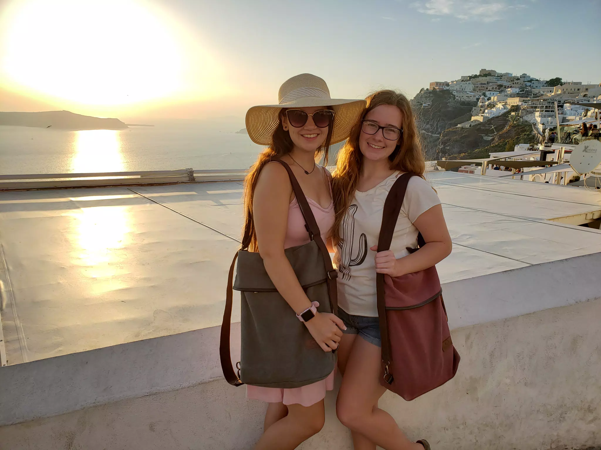 Emily and Madeline at Sunset in Thira on Santorini