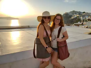 Emily and Madeline at Sunset in Thira on Santorini