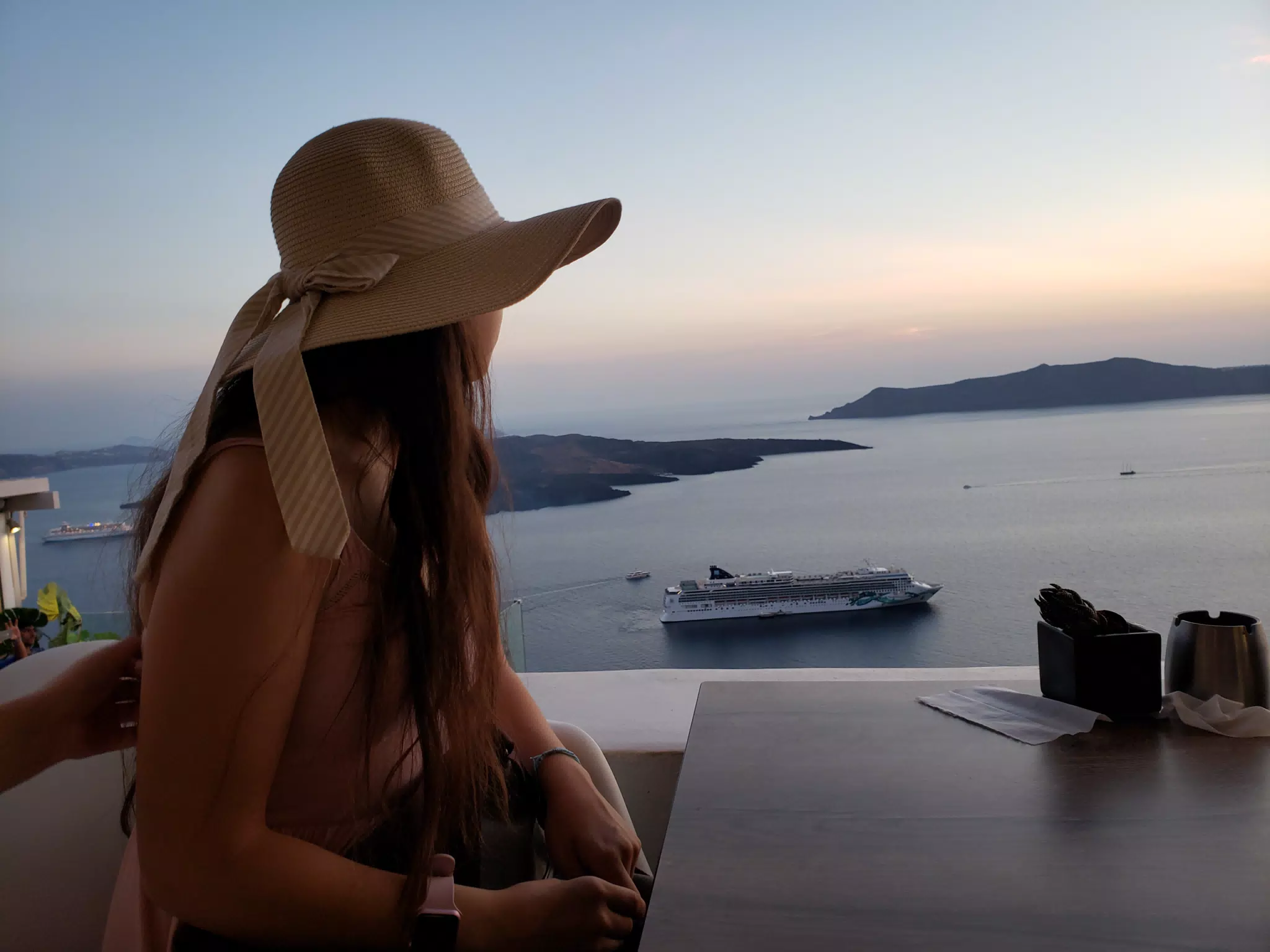 Girl Looking at Thira Sunset, Santorini